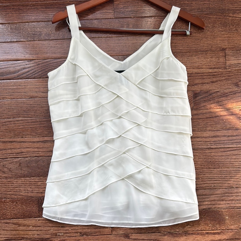White House Black Market Cream Ruffled Tank Top